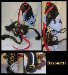 Size: 1461x1613 | Tagged: safe, artist:gryphyn-bloodheart, pony, bayonetta, bayonetta (character), clothes, crossover, customized toy, glasses, irl, photo, ponified, solo, toy