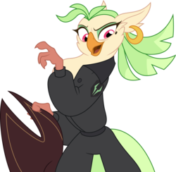 Size: 5000x4882 | Tagged: safe, artist:dashiesparkle, captain celaeno, parrot, anthro, semi-anthro, g4, my little pony: the movie, .svg available, absurd resolution, beauty mark, clothes, ear piercing, earring, female, hat, open mouth, piercing, pirate hat, simple background, solo, storm king's messenger outfit, time to be awesome, transparent background, vector
