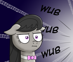 Size: 1024x871 | Tagged: safe, artist:tech--pony, octavia melody, earth pony, pony, g4, marks for effort, :i, bust, dialogue, female, floppy ears, i mean i see, music, music notes, octavia is not amused, solo, unamused, wub