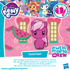 Size: 667x677 | Tagged: safe, cheerilee, fluttershy, pinkie pie, princess cadance, princess celestia, princess flurry heart, princess luna, spike, sunset shimmer, twilight sparkle, g4, official, cutie mark crew, food, french, portuguese, spanish, toy, watermelon