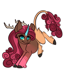 Size: 1280x1280 | Tagged: safe, artist:itsmalicious, oc, oc only, antlers, female, horn, interspecies offspring, mare, offspring, parent:discord, parent:pinkie pie, parents:discopie, simple background, solo, transparent background