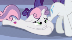 Size: 1920x1080 | Tagged: safe, screencap, rarity, sweetie belle, g4, marks for effort, animated, cute, diasweetes, discovery family logo, female, leg grab, repeatie belle, sound, webm