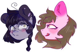 Size: 768x530 | Tagged: safe, artist:akiiichaos, oc, oc only, oc:shiro, oc:vio, pony, bust, female, glasses, mare, portrait, simple background, tongue out, transparent background