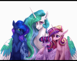 Size: 2000x1600 | Tagged: safe, artist:makkah, princess cadance, princess celestia, princess luna, twilight sparkle, alicorn, pony, g4, alicorn tetrarchy, female, looking at each other, looking at you, mare, princess, simple background, size difference, smiling, twilight sparkle (alicorn), white background