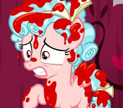 Size: 817x715 | Tagged: safe, screencap, cozy glow, pegasus, pony, g4, marks for effort, bow, cropped, female, filly, hair bow, not blood, out of context, paint, paint on fur, raised hoof, solo, tail bow