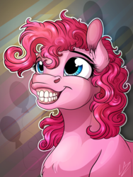 Size: 3000x4000 | Tagged: safe, artist:lupiarts, pinkie pie, earth pony, pony, g4, face of fun, faic, female, flehmen response, funny, hoers, horses doing horse things, mare, smiling, solo