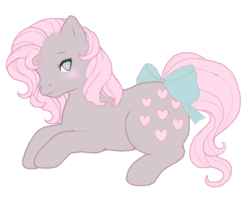 Size: 889x702 | Tagged: safe, artist:heartshapedfemme, snuzzle, earth pony, pony, g1, bow, female, heart eyes, mare, prone, simple background, solo, tail bow, transparent background, wingding eyes