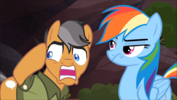 Size: 1920x1080 | Tagged: safe, screencap, quibble pants, rainbow dash, g4, stranger than fan fiction, faic, rainbow dash is not amused, unamused