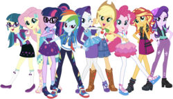 Size: 1970x1123 | Tagged: safe, artist:flameprincess3535, editor:php77, applejack, fluttershy, juniper montage, pinkie pie, rainbow dash, rarity, sci-twi, starlight glimmer, sunset shimmer, twilight sparkle, equestria girls, equestria girls specials, g4, my little pony equestria girls: better together, my little pony equestria girls: mirror magic, converse, humane five, humane seven, humane six, sandals, shoes, simple background, sneakers, transparent background
