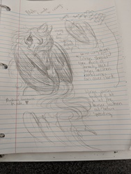 Size: 3024x4032 | Tagged: safe, artist:royalwolf1111, oc, oc only, oc:cosmic harmony, oc:melody shard, large wings, lined paper, looking at you, looking back, looking back at you, reference sheet, size comparison, traditional art, wings