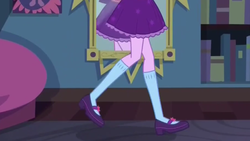 Size: 2208x1242 | Tagged: safe, screencap, sci-twi, twilight sparkle, equestria girls, g4, monday blues, my little pony equestria girls: summertime shorts, clothes, legs, mary janes, mirror, pictures of legs, skirt, socks