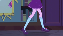 Size: 2208x1242 | Tagged: safe, screencap, sci-twi, twilight sparkle, equestria girls, g4, monday blues, my little pony equestria girls: summertime shorts, clothes, legs, mary janes, mirror, pictures of legs, raised leg, shoes, skirt, socks