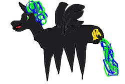 Size: 793x529 | Tagged: safe, artist:super trampoline, oc, oc only, oc:super trampoline, alicorn, bat pony, pony, 1000 hours in ms paint, blue mane, green eyes, green mane, solo