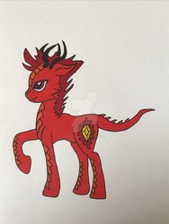 Size: 1024x1365 | Tagged: safe, artist:kabutoon, oc, oc only, dracony, dragon, hybrid, kirin, dragoness, fanfic, fanfic art, female, fire, solo, teenaged dragon, teenager, traditional art, watermark