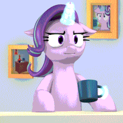 Size: 500x500 | Tagged: safe, artist:argos90, starlight glimmer, pony, unicorn, g4, marks for effort, 3d, animated, empathy cocoa, female, floppy ears, gif, glowing horn, horn, i mean i see, levitation, magic, mare, meme, reaction image, solo, telekinesis