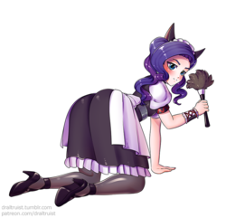 Size: 725x700 | Tagged: safe, artist:draltruist, part of a set, rarity, human, g4, ass, blushing, butt, clothes, female, high heels, humanized, looking back, maid, shoes, simple background, socks, solo, stockings, thigh highs, white background