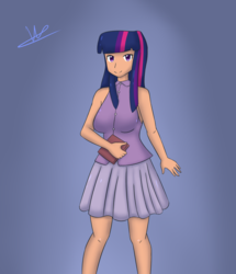 Size: 2098x2443 | Tagged: safe, artist:wolfy-pony, twilight sparkle, human, g4, clothes, cute, female, high res, humanized, legs, moe, pleated skirt, skirt, smiling, solo