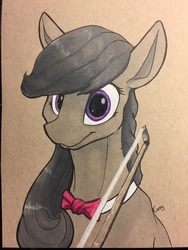 Size: 960x1280 | Tagged: safe, artist:greyscaleart, octavia melody, earth pony, pony, g4, bowtie, bust, cute, female, looking at you, mare, signature, smiling, solo, tavibetes