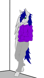 Size: 4000x7000 | Tagged: safe, artist:dolorem, oc, oc only, oc:cloudy night, pegasus, anthro, clothes, hoodie, male, missing wing, one winged pegasus, solo, standing