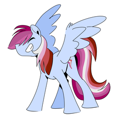 Size: 1225x1243 | Tagged: safe, artist:rwl, rainbow dash, pegasus, pony, g4, alternate color palette, eyes closed, female, grin, lesbian pride flag, mare, pride, pride flag, pride month, simple background, smiling, solo, spread wings, white background, wings