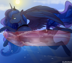 Size: 4000x3500 | Tagged: safe, artist:kuroran, princess luna, alicorn, pony, rcf community, g4, air mattress, ethereal mane, explicit source, female, mare, misleading thumbnail, solo, starry mane, water