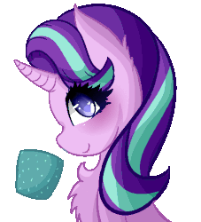 Size: 456x502 | Tagged: safe, artist:mocaangel, starlight glimmer, pony, unicorn, g4, marks for effort, animated, bust, chest fluff, coffee mug, cute, empathy cocoa, female, glimmerbetes, looking at you, mare, mug, simple background, smiling, solo, transparent background