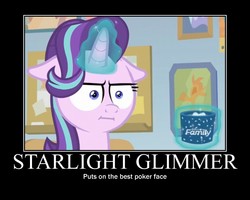 Size: 750x600 | Tagged: safe, edit, edited screencap, screencap, starlight glimmer, pony, g4, marks for effort, :i, discovery family logo, empathy cocoa, faic, female, food, i mean i see, levitation, magic, marshmallow, motivational poster, solo, telekinesis