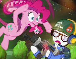 Size: 900x697 | Tagged: safe, artist:pixelkitties, pinkie pie, oc, xenomorph, g4, alien (franchise), jim miller, pixelkitties' brilliant autograph media artwork