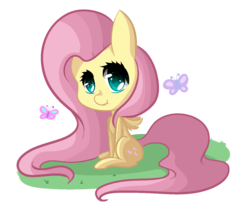 Size: 1316x1150 | Tagged: safe, artist:mocaangel, fluttershy, butterfly, pegasus, pony, g4, chibi, cute, female, looking at you, mare, shyabetes, simple background, solo, transparent background