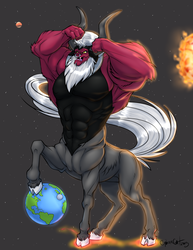 Size: 2550x3300 | Tagged: safe, artist:blues64, artist:cybercat, lord tirek, centaur, g4, armpits, bigger than a planet, commission, earth, high res, macro, male, moon, open mouth, planet, rearing, signature, solo, space, stars, sun, tangible heavenly object