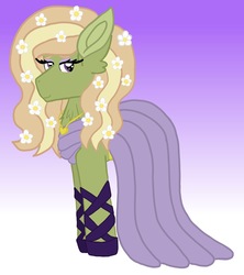 Size: 1313x1476 | Tagged: safe, artist:annabear1211, oc, oc only, oc:flower power, earth pony, pony, kindverse, clothes, dress, flower, flower in hair, parent:tree hugger, solo