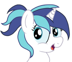 Size: 691x600 | Tagged: safe, artist:an-tonio, shining armor, pony, unicorn, g4, female, gleaming shield, happy, looking at you, mare, open mouth, ponytail, rule 63, simple background, smiling, solo, transparent background