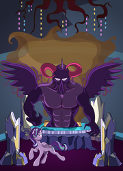 Size: 803x1117 | Tagged: safe, artist:littletigressda, starlight glimmer, twilight sparkle, alicorn, demon, pony, g4, alicornified, commission, dahaka, prince of persia, race swap, starlicorn