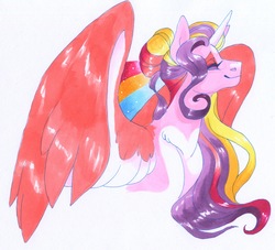 Size: 2479x2252 | Tagged: safe, artist:frozensoulpony, princess cadance, alicorn, pony, g4, bust, colored wings, female, high res, multicolored wings, portrait, solo, traditional art