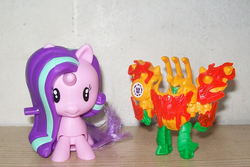 Size: 1275x850 | Tagged: safe, starlight glimmer, g4, clash of hasbro's titans, crossover, cutie mark crew, happy meal, lord doomitron, mcdonald's, mcdonald's happy meal toys, toy, transformers, transformers robots in disguise (2015)