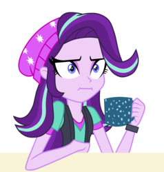 Size: 2449x2575 | Tagged: safe, artist:rodan00, starlight glimmer, equestria girls, g4, marks for effort, beanie, chocolate, cup, empathy cocoa, equestria girls interpretation, female, food, guidance counselor, hat, high res, hot chocolate, i mean i see, marshmallow, reaction image, scene interpretation, show accurate, simple background, solo, transparent background, vector