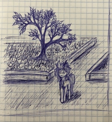 Size: 2886x3148 | Tagged: safe, artist:milesseventh, oc, oc only, oc:winstonvii, pony, unicorn, graph paper, high res, lined paper, photo, solo, standing, traditional art, tree
