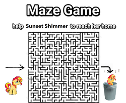 Size: 1249x1024 | Tagged: safe, sunset shimmer, pony, unicorn, g4, background pony strikes again, downvote bait, female, low effort, mare, maze game, meme, op is a duck, op is trying to start shit, op isn't even trying anymore, sunset shimmer's trash can, text, trash can