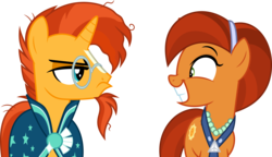 Size: 8686x5000 | Tagged: safe, artist:dashiesparkle, stellar flare, sunburst, earth pony, pony, unicorn, g4, the parent map, .svg available, absurd resolution, clothes, duo, glasses, mother and son, nervous, simple background, sunburst is not amused, transparent background, unamused, vector