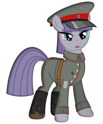 Size: 2502x3000 | Tagged: dead source, safe, artist:brony-works, part of a set, maud pie, earth pony, pony, g4, bloodshot eyes, boots, clothes, female, german, high res, iron cross, military, military uniform, mud, scar, shoes, simple background, solo, transparent background, uniform, vector, world war i