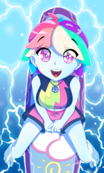 Size: 3000x5000 | Tagged: safe, artist:rockset, rainbow dash, equestria girls, equestria girls series, forgotten friendship, g4, alternate hairstyle, amulet, barefoot, clothes, cute, dashabetes, feet, female, geode of super speed, looking at you, looking up, magical geodes, open mouth, smiling, smoldash, surfboard, swimsuit
