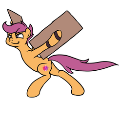 Size: 800x800 | Tagged: safe, artist:bennimarru, scootaloo, pony, g4, cardboard, female, flat colors, running, scootaloo can't fly, simple background, solo, white background