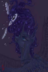 Size: 2678x4006 | Tagged: safe, artist:coconuthound, princess luna, alicorn, pony, g4, crying, curved horn, female, horn, mare, mask