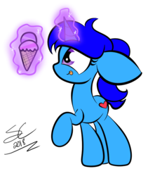 Size: 610x724 | Tagged: safe, artist:sugarcloud12, oc, oc only, oc:frost fire, pony, unicorn, chibi, female, food, ice cream, magic, mare, simple background, solo, transparent background