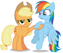 Size: 4278x3605 | Tagged: safe, artist:famousmari5, applejack, rainbow dash, earth pony, pegasus, pony, g4, non-compete clause, cowboy hat, hat, pushing, simple background, stetson, transparent background, unamused, vector