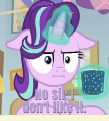 Size: 388x432 | Tagged: safe, edit, edited screencap, screencap, starlight glimmer, pony, g4, marks for effort, :i, chocolate, cropped, cup, empathy cocoa, female, floppy ears, food, hot chocolate, i don't like it, i mean i see, levitation, magic, marshmallow, mr. horse, ren and stimpy, solo, telekinesis