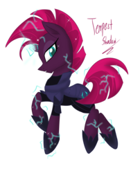 Size: 900x1114 | Tagged: safe, artist:emositecc, tempest shadow, pony, unicorn, g4, armor, broken horn, female, horn, mare, raised hoof, simple background, solo, sparking horn, transparent background