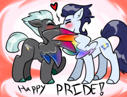 Size: 6500x5000 | Tagged: safe, artist:heyerika, soarin', thunderlane, pegasus, pony, g4, absurd resolution, bisexual pride flag, bisexuality, colored hooves, colored wings, colored wingtips, dyed wings, gay, gay pride, heart, kissing, male, multicolored wings, pride, pride month, shipping, soarilane, stallion