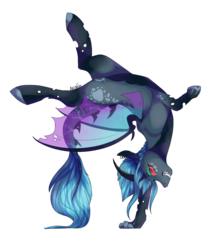 Size: 1024x1210 | Tagged: safe, artist:akiiichaos, oc, oc only, oc:audrey, changeling, acrobatics, blue changeling, female, simple background, solo, transparent background