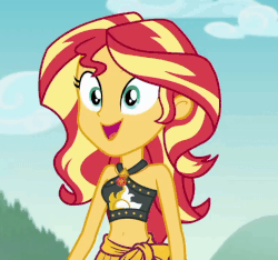 Size: 768x720 | Tagged: safe, screencap, sunset shimmer, equestria girls, g4, my little pony equestria girls: better together, unsolved selfie mysteries, animated, belly button, clothes, cute, female, geode of empathy, gif, shimmerbetes, solo, swimsuit